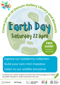 Earth Day Poster showing a planet earth on a white background with details of the event