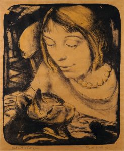 Senefelder Club print of a girl with a cat